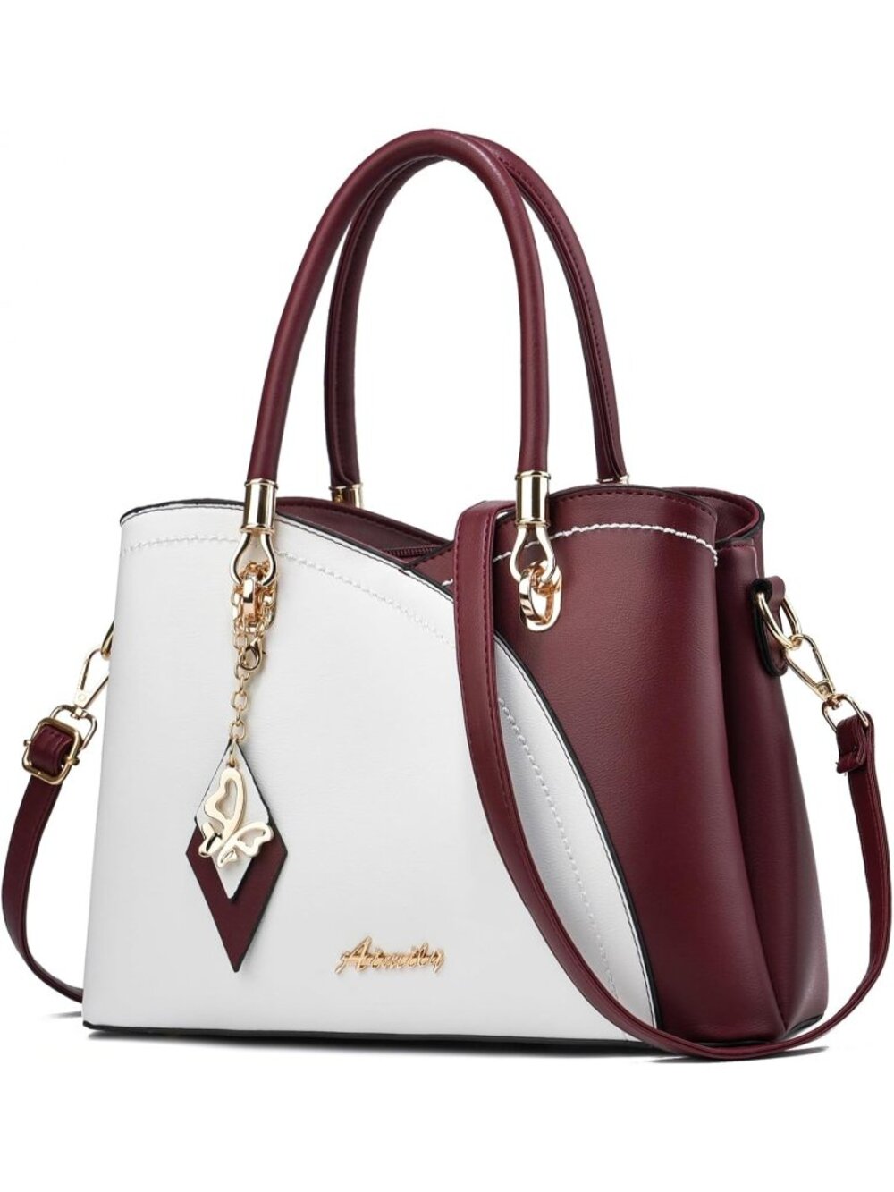 〽️Women Wine White Medium Leather Top Handle Crossbody Satchel Shoulder Handbags